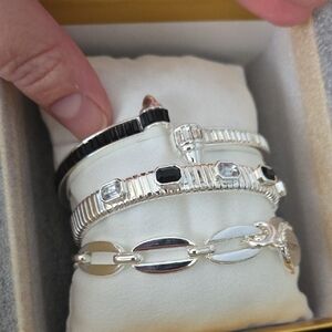 Elegant Silver and Black Bracelet Set